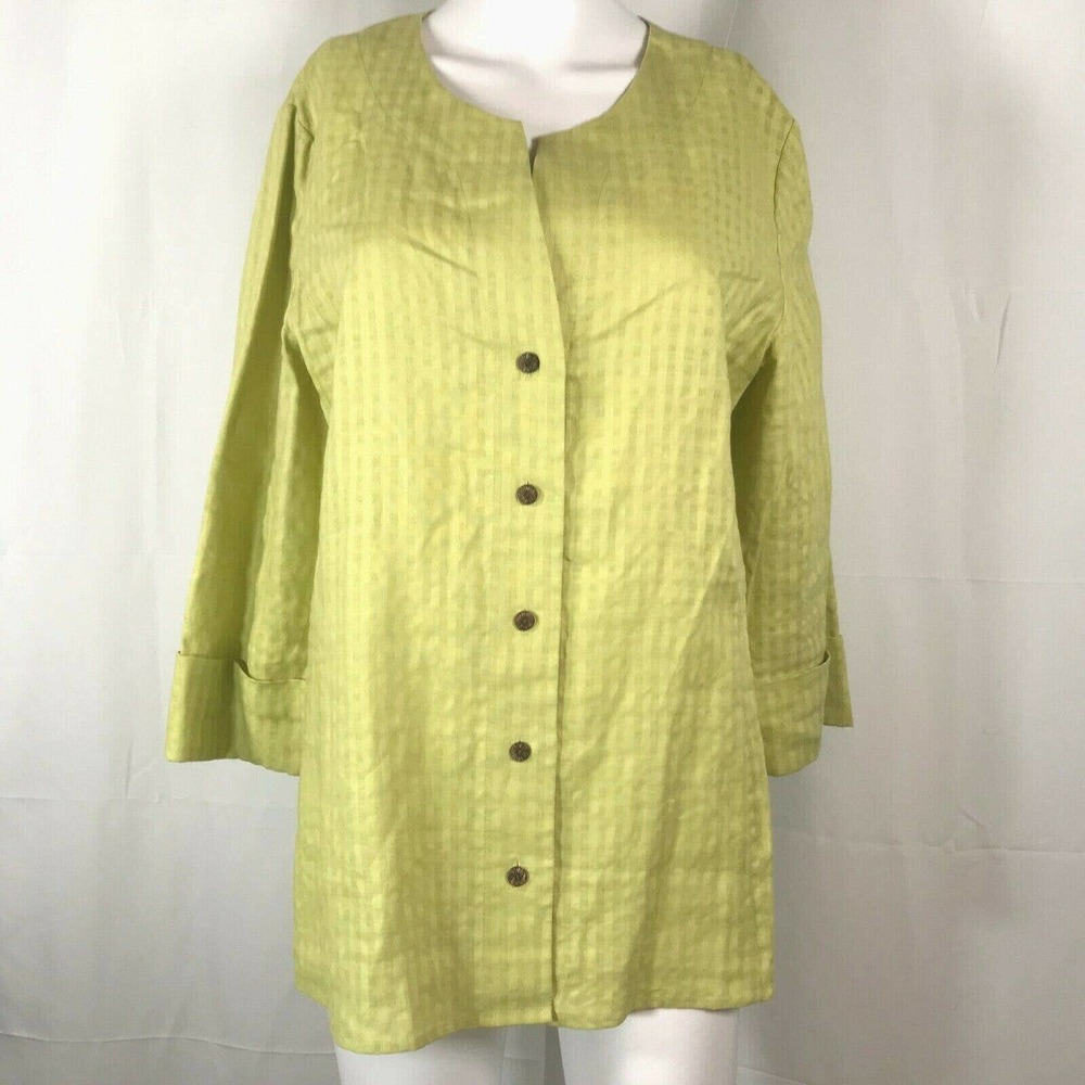 Nurture Shirt Womens Sz M Green Check 3/4 SleeveWoven Linen Blend Button Up Top